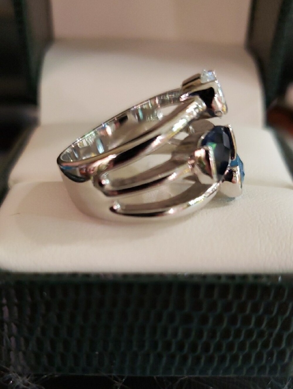 Lia Sophia Triple-Stone Silver Ring with Blue and Clear Stones - Picture 3 of 5